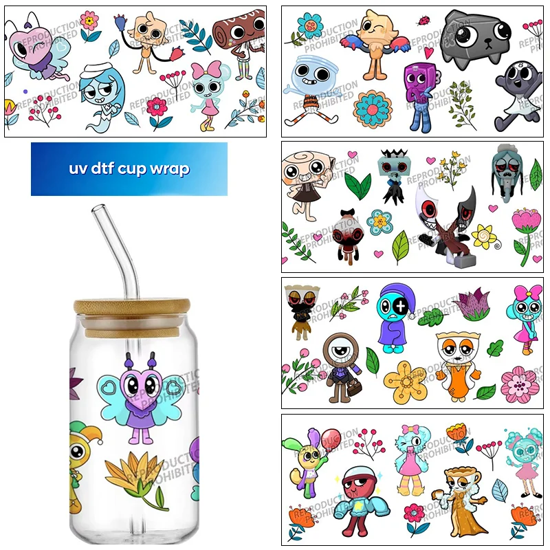 Popular Dandys Design UV DTF transfer 3D Sticker for 16oz Cup Wrap Transfer Sticker Custom Label DIY Logo Self adhesive