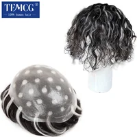 Moda resaltada 0,06 MM micropiel anudada prótesis capilar para hombres 100% cabello humano peluca para hombre línea de cabello Natural peluquín pelucas para hombres