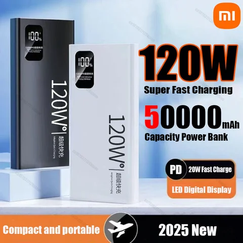 Xiaomi 50000mAh 보조베터리 120W 초고속 충전 iPhone 용 휴대용 예비 외부 배터리 Samsung Huawei Xiaomi 2025 New