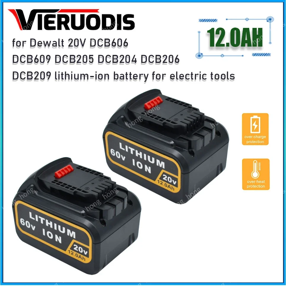 for Dewalt  20V 60V 12.0Ah  MAX Replacement BatteryDCB606 DCB609 DCB205 DCB204 DCB206 DCB209 Power Screwdriver Tools Batteries