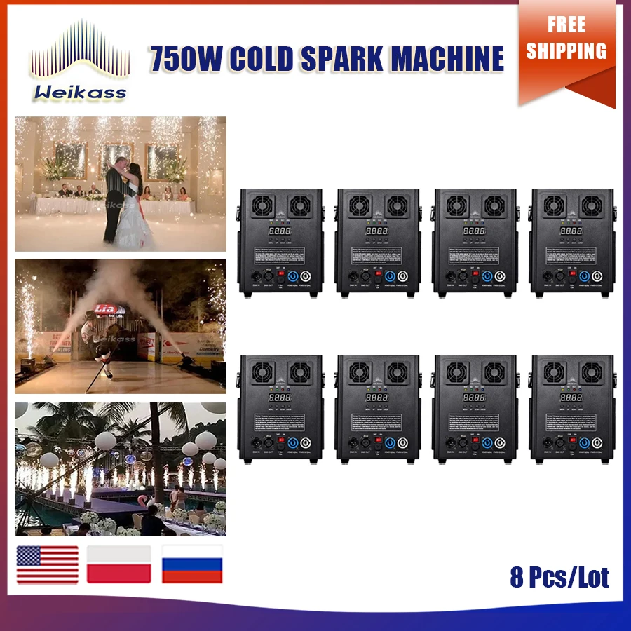 N0 Tax 8Pcs /Lot 750W Cold Sparkler Fountain Machine DMX Remote Control Wedding Effect Machine Dj Bar Disco Wedding Party