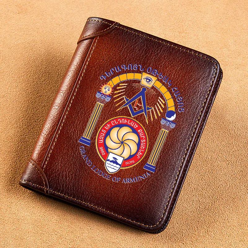 High Quality Genuine Leather Wallet Masonic Grand Lodge Of Armenia Printing Standard Short Purse BK3688