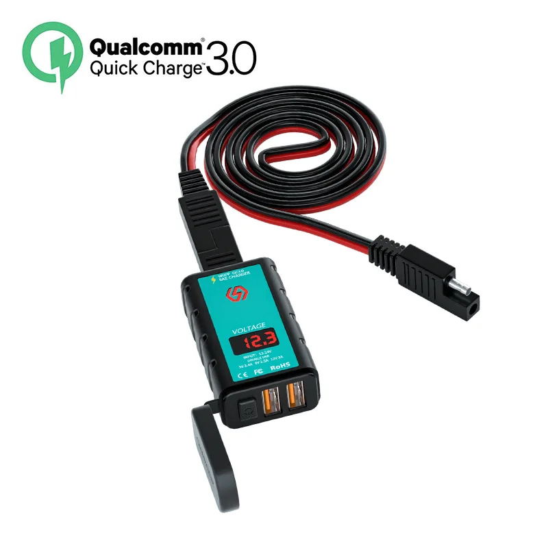Motorcycle 12V USB Charger Waterproof Switch With Voltmeter Fast Charging Adapter SAE To USB Type-C Socket Motorbike Accessories view 6