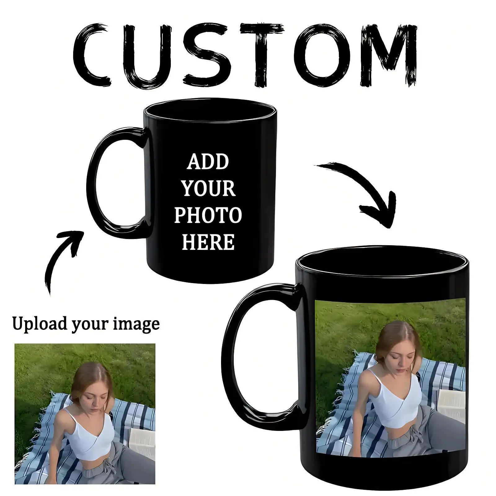 

Custom black ceramic mug with double-sided printed photo/logo, suitable for birthday, Mother's Day, unique gift for couples