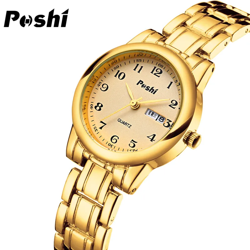 POSHI Quartz Watch for Women Fashion Ladies Bracelet Luxury Stainless Steel Strap Date Week Original Waterproof Women\'s Watches