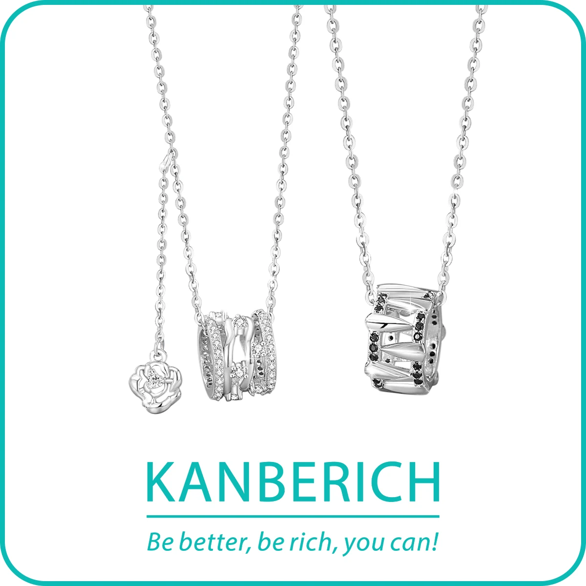 

Kanberich S925 Real Sterling Silver Cubic Zirconia Mobius Rings Pendant Couple Clavicle Chain Necklace