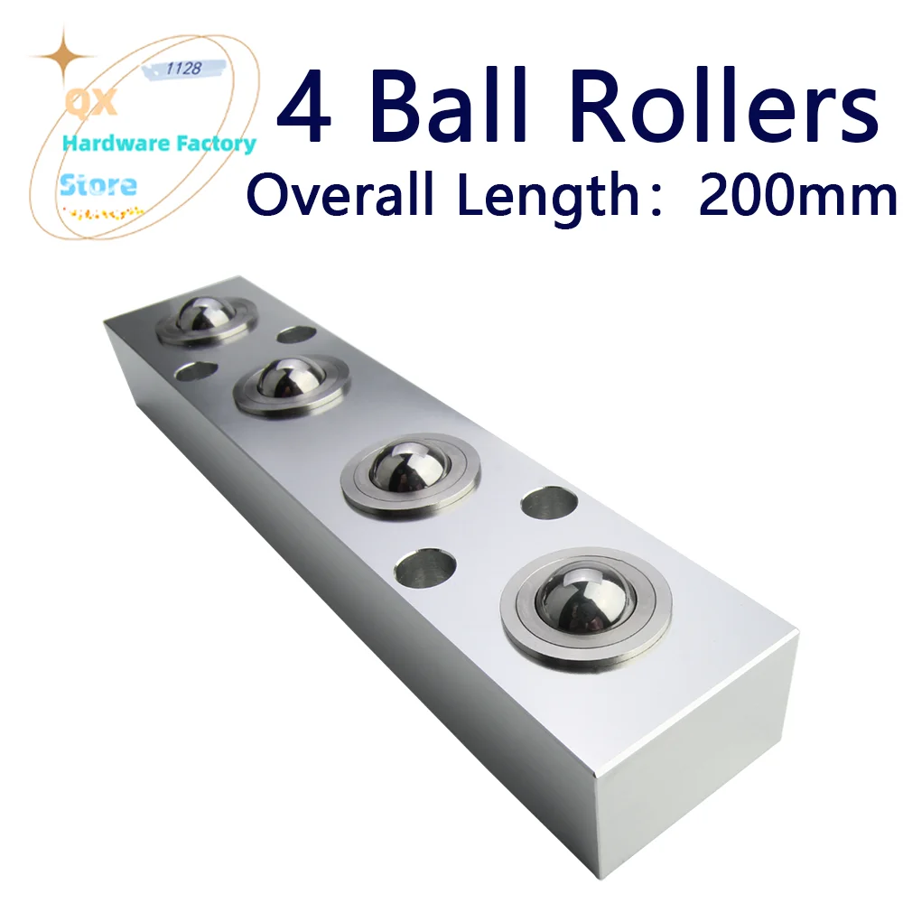 

QX332 Overall Length:200mm Factory Supply Stainless Steel Universal Ball Rollers Aluminum Frame Press Fit Conveyor Rollers