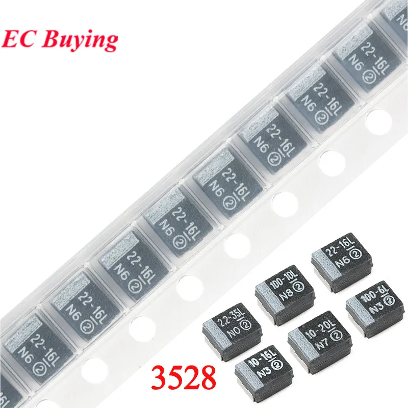 10pcs/lot 3528 SMD Tantalum Capacitor 2.2uF 225 35V 10uF 106 16V 20V 25V 22uF 226 33uF 336 47uF 100uF 107 6.3V 10V CASE-B_3528