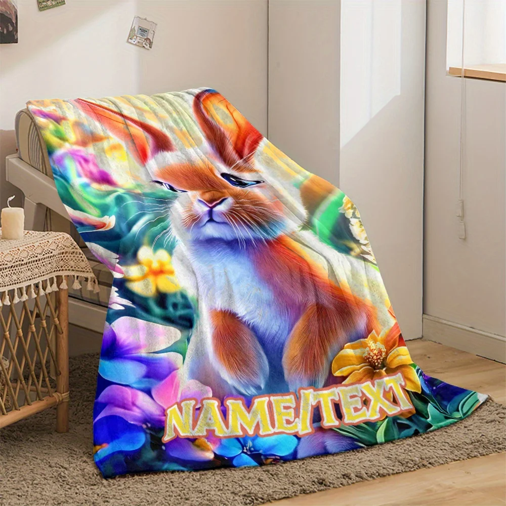 Personalized Easter Bunny Flannel Blanket - Soft, Lightweight & Warm | Vibrant Digital Print with Adorable Rabbit Design