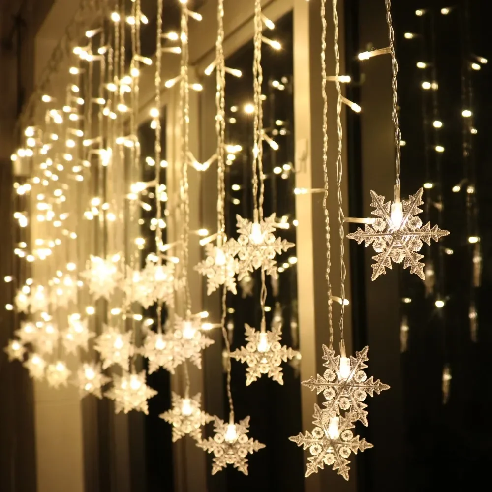 3.5M LED Snowflake Christmas Light Curtain Fairy String Outdoor Decoration