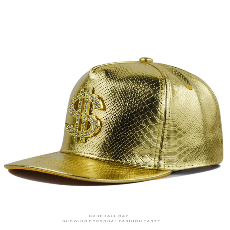 Dollar Sign Leather Baseball Cap Men Women Fashion Adjustable Crocodile Skin Texture HipHop Hat Flat Brim Dad Cap Snapback Hat