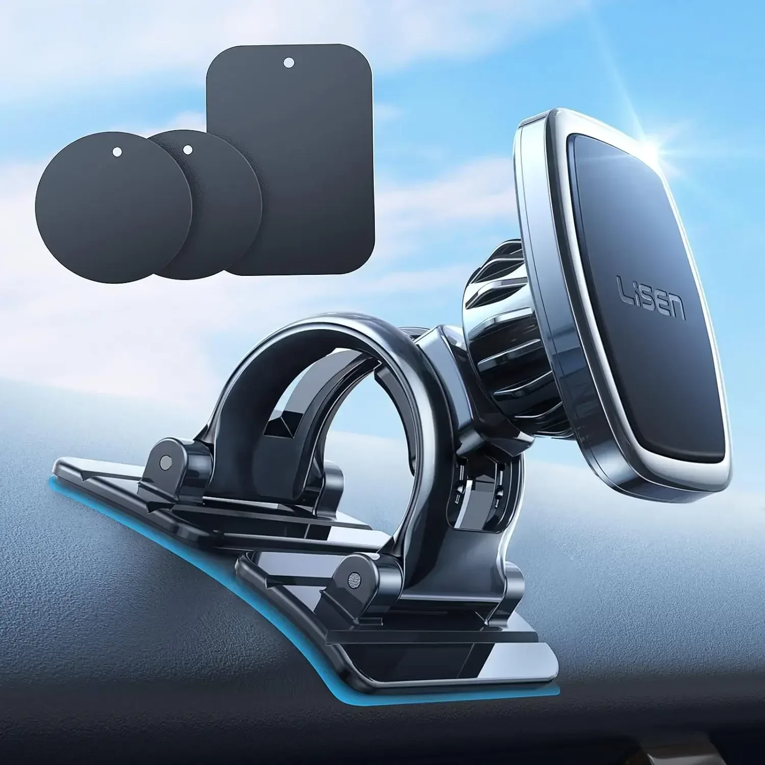 

LISEN Magnetic Car Phone Mount for iPhone and Android with 6 Magnets and Adjustable Arch Design, Black