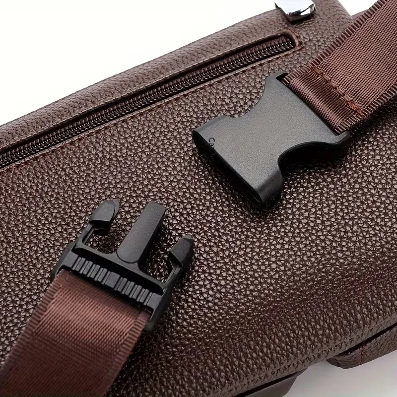 Handy Male Multi‑zipper PU Chest Waist Bag Sling Fanny Pack Adjustable Strap Lightweight Portable Bag for Daily Travel Commute