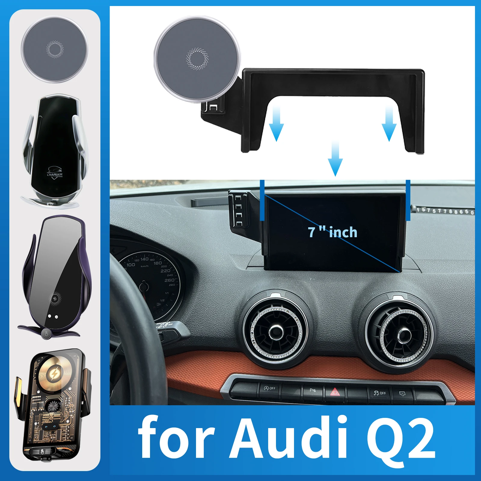

for Audi Q2 7inch Car Phone Holder Screen Fixed Navigation Bracket Base Wireless Charging