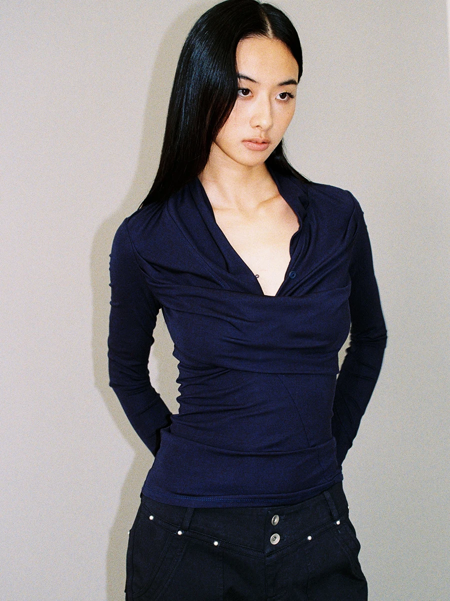 

Женская приталенная повседневная футболка Deep Blue Structure с длинным рукавом и V-образным вырезом, премиум-класса, для женщин