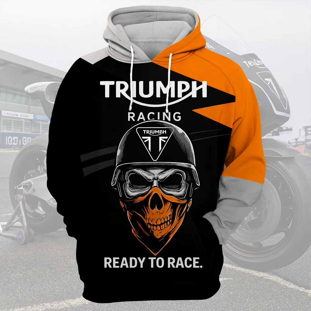 

Classic Triumph Racing Hoodie Motorcycle Fan Sweatshirt Printed Fashion Street Casual Comfortable Hooded Top for All Seasons
