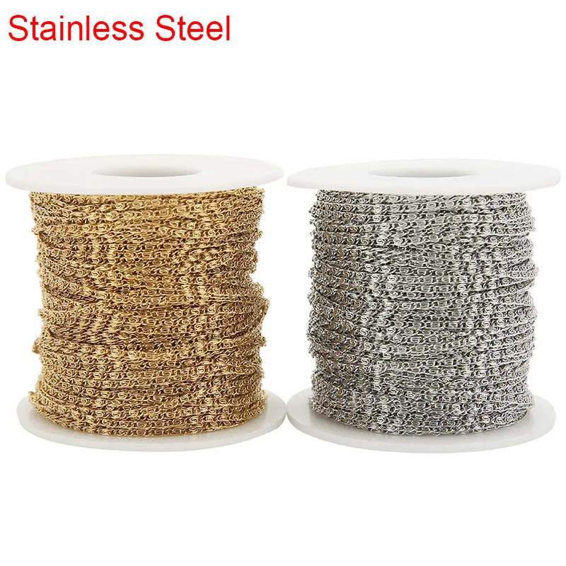 2meters Never Fade PVD Stainless Steel Open Link Chains Necklace Bulk Lot 2mm Chains for Diy Jewelry Making Bracelet Accessories