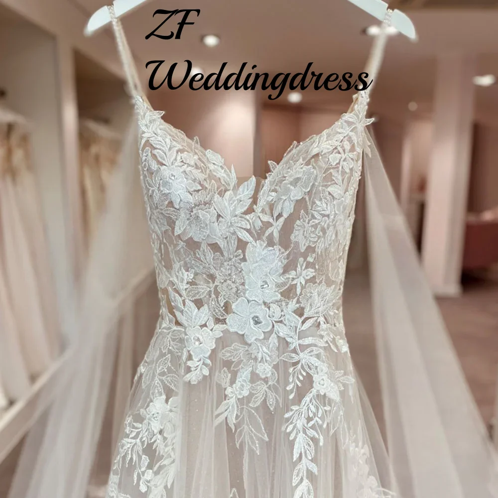 Anpassen Luxus Brautkleider Boho Spitze Applique Lange Brautkleider Sweep Zug Elegante Braut Kleid vestidos de novia