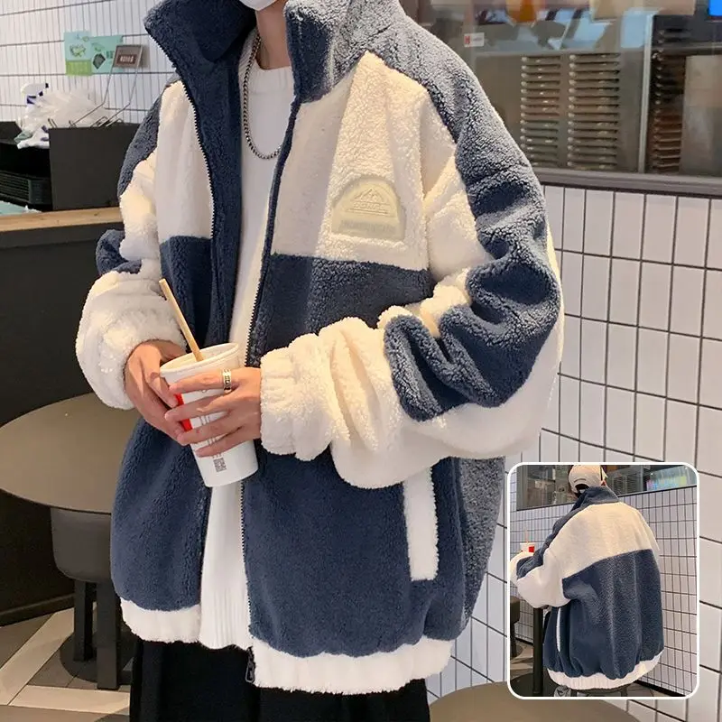 メンズコットンラムウールコート,新しいスタイルの秋冬コレクション,ファッショナブルな暖かい服,ルーズフィット,スタンドアップカラー,ジッパー,2022