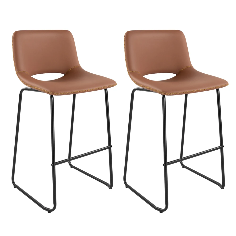 KKTONER Bar Stools Set of 2 Dining Chairs Counter Height Bar Stools with Backrest PU Leather Stools with Metal Leg and Footrest