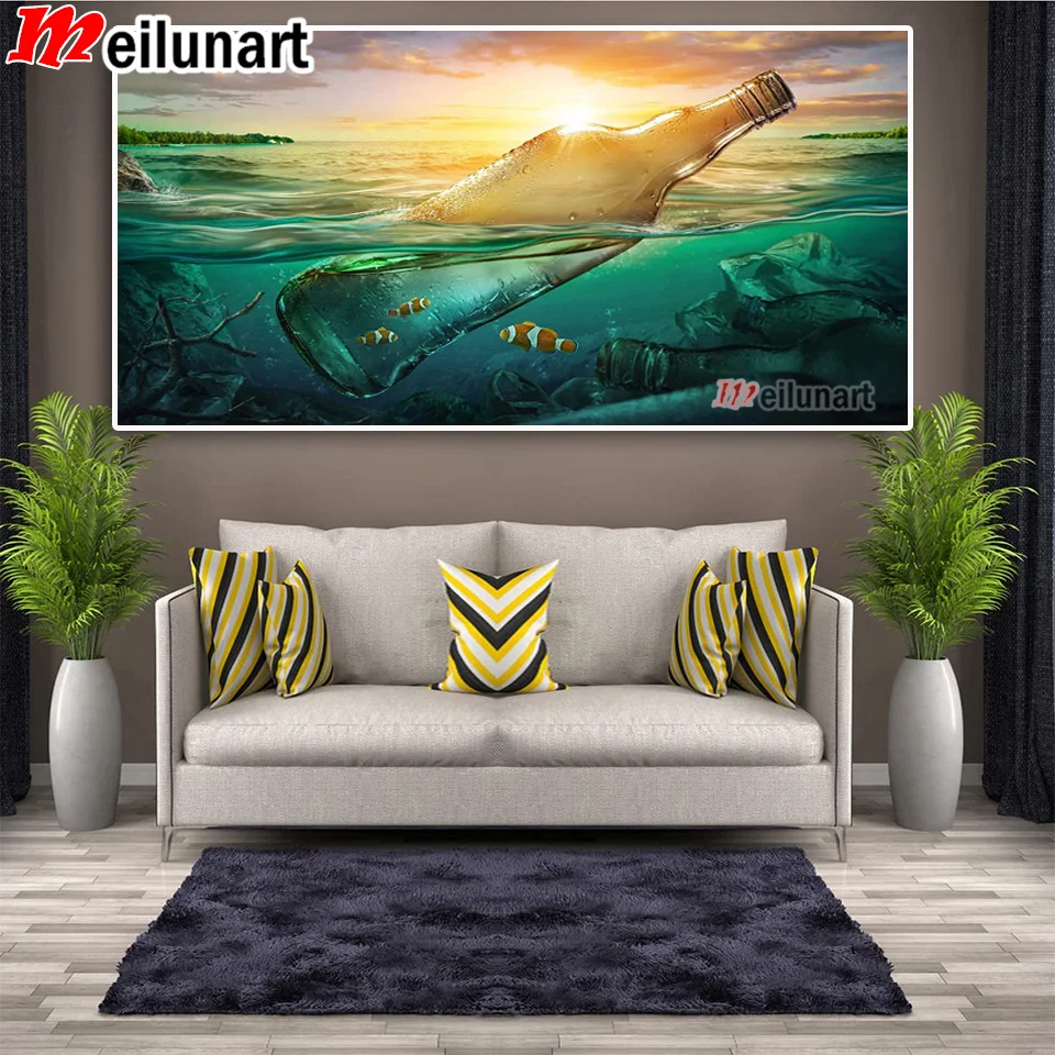 Beach drifting bottle in The Ocean 5D Diy diamond painitng full drill diamond embroidery Seascape diamond Mosaic decor AS2684