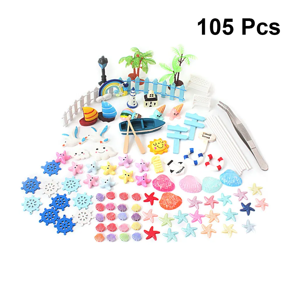105Pcs Miniature Moss Garden Ornament Kit Hand Painted Resin Fairy Garden Decor for DIY Micro Landscapes