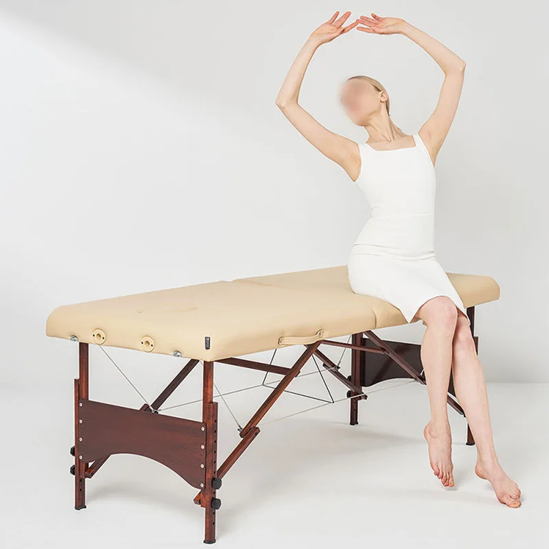 

Folding Massage Bed Home Commercial Massage Moxibustion Bed Lifting Hand Carrying Beech Wood Beauty Bed with Multi Accessories