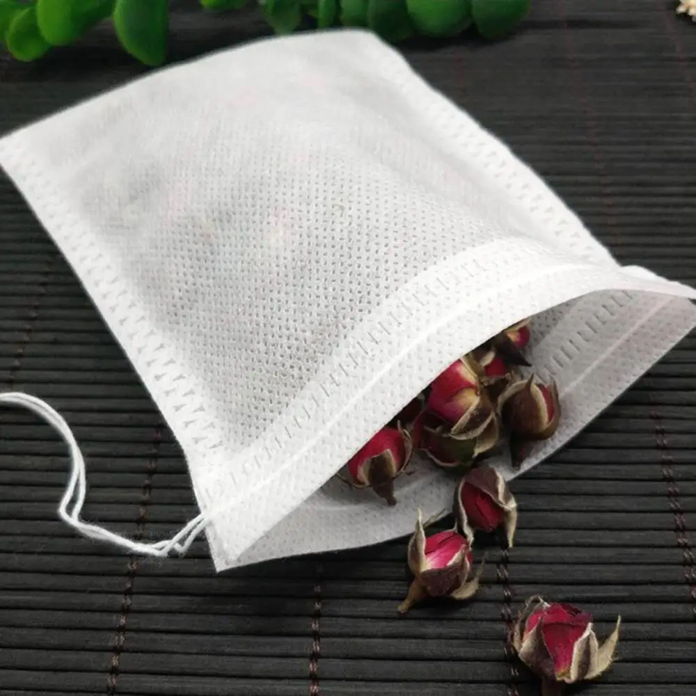 100Pcs Disposable Tea Bag Drawstring Empty Tea Bags Loose Leaf Powder Herb Filter Bag Pouch Food Grade Non-Woven Tea Infuser
