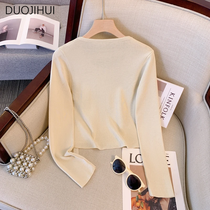 DUOJIHUI Chic Button Soft Warm Knitted Sweater Women Pullovers Autumn New Basic Long Sleeve Solid Color Simple Female Pullovers