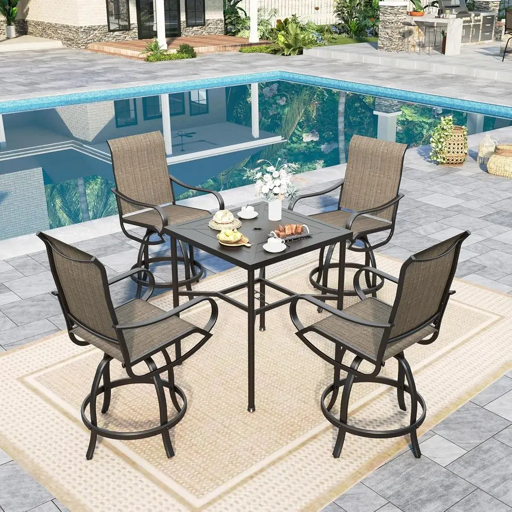 

Outdoor Patio Bar Set with 4 Swivel Chairs and Square Counter Height Table