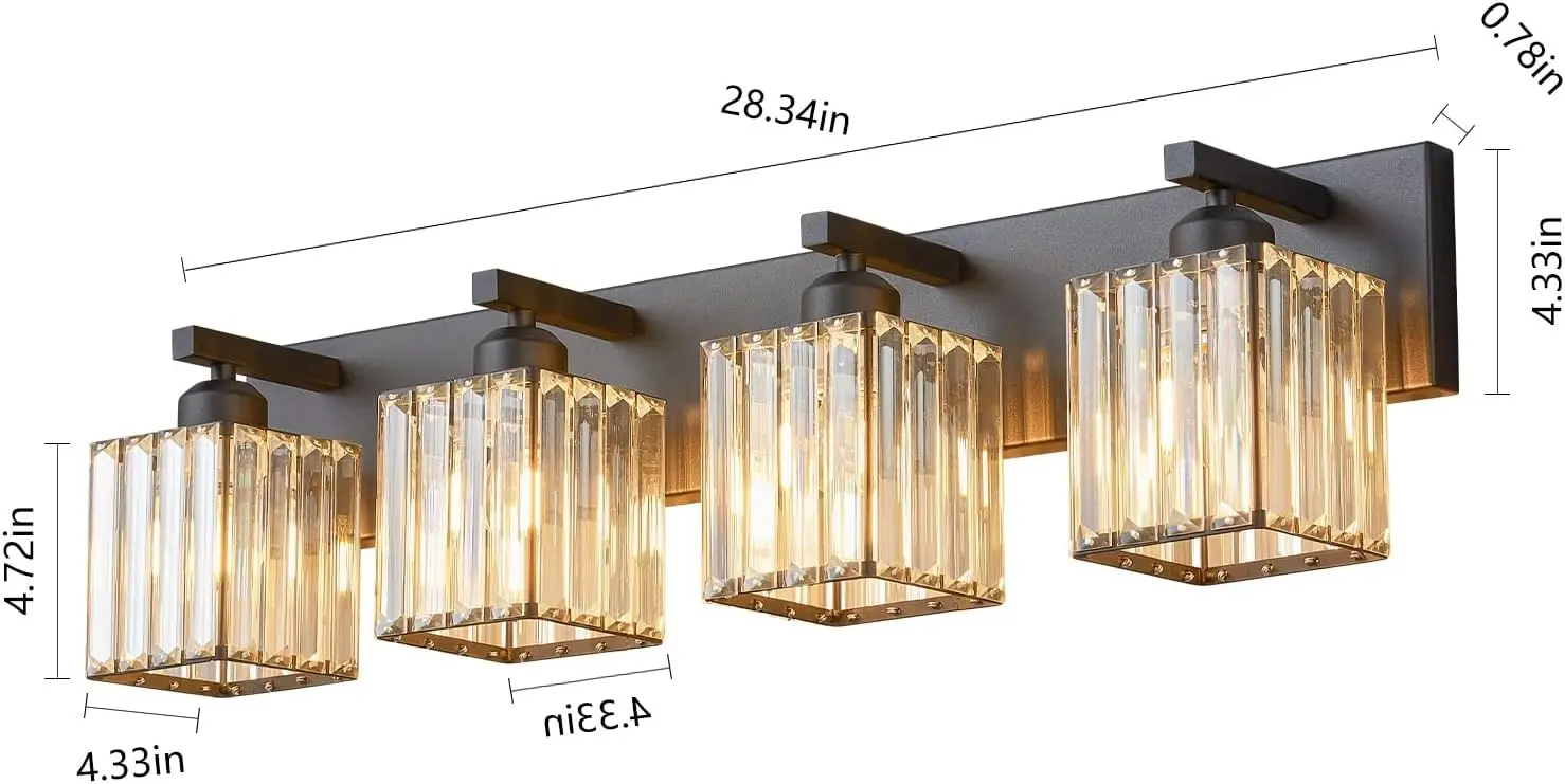 Luz moderna de cristal negro para pared de baño, accesorios de iluminación para tocador, 4 luces