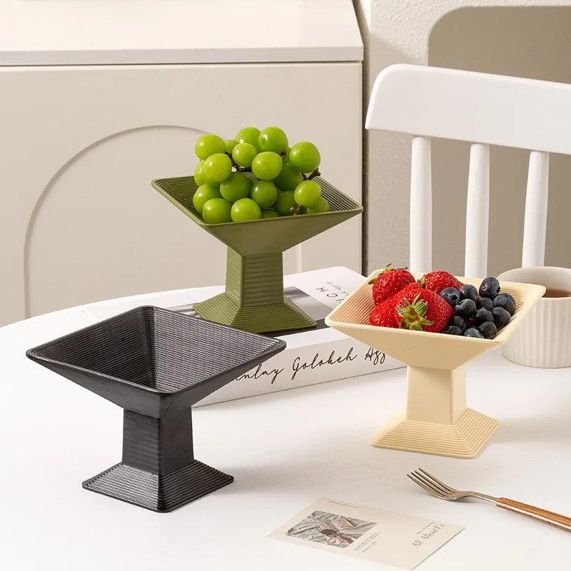 

Creative desktop fruit plate Original design Home ornament Nordic style light luxury storage plate Snack square tall tray