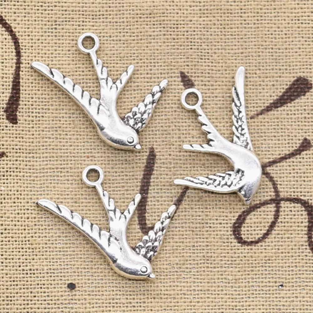 12pcs Charms Flying Swallow Bird 26x25mm Antique Silver Color Pendants Making DIY Handmade Tibetan Finding Jewelry