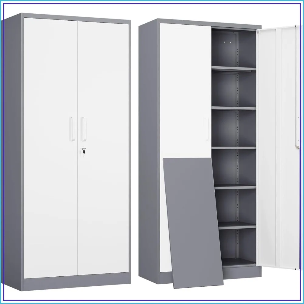 Metal Garage Storage Cabinet 2 Doors 5 Shelves 71