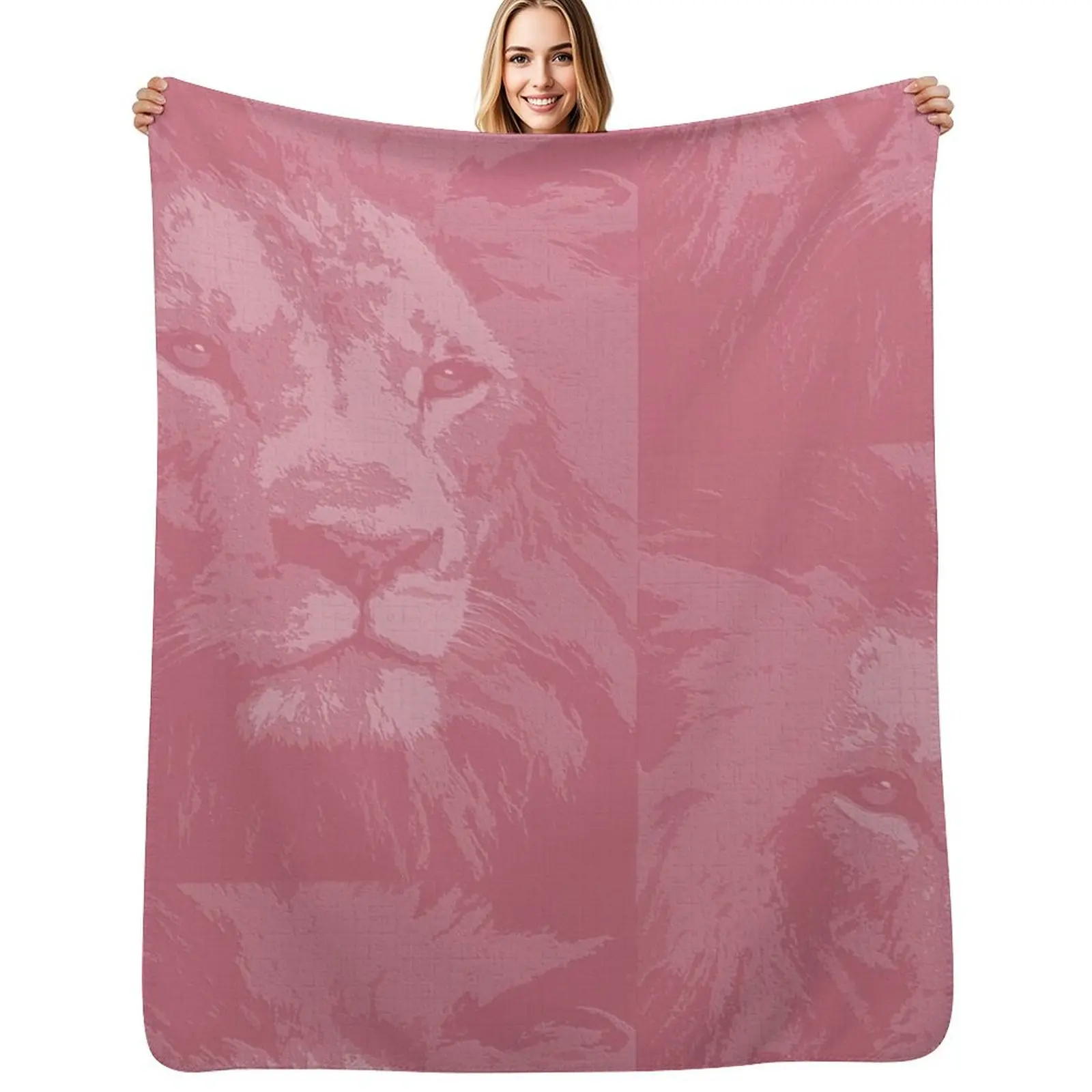 Pink Lion Face Head Throw Blanket Warm Accent Blanket for Living Room Decoration