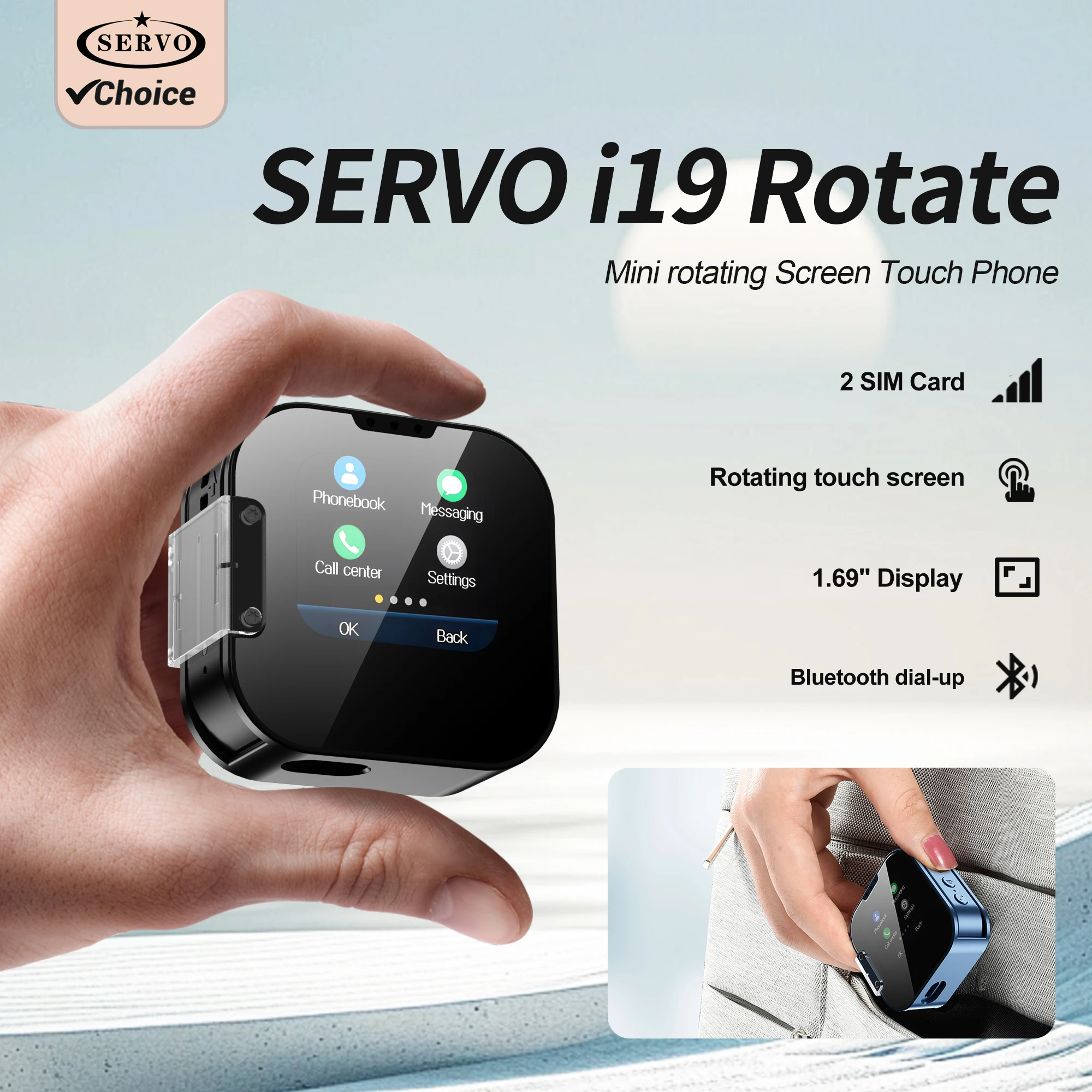 2025 NEW 2G GSM Rotating Screen Phone Dual SIM Dual Standby 1.69 inch BT Dialer Magic Voice Flashlight Mini Mobile Phone Type-C