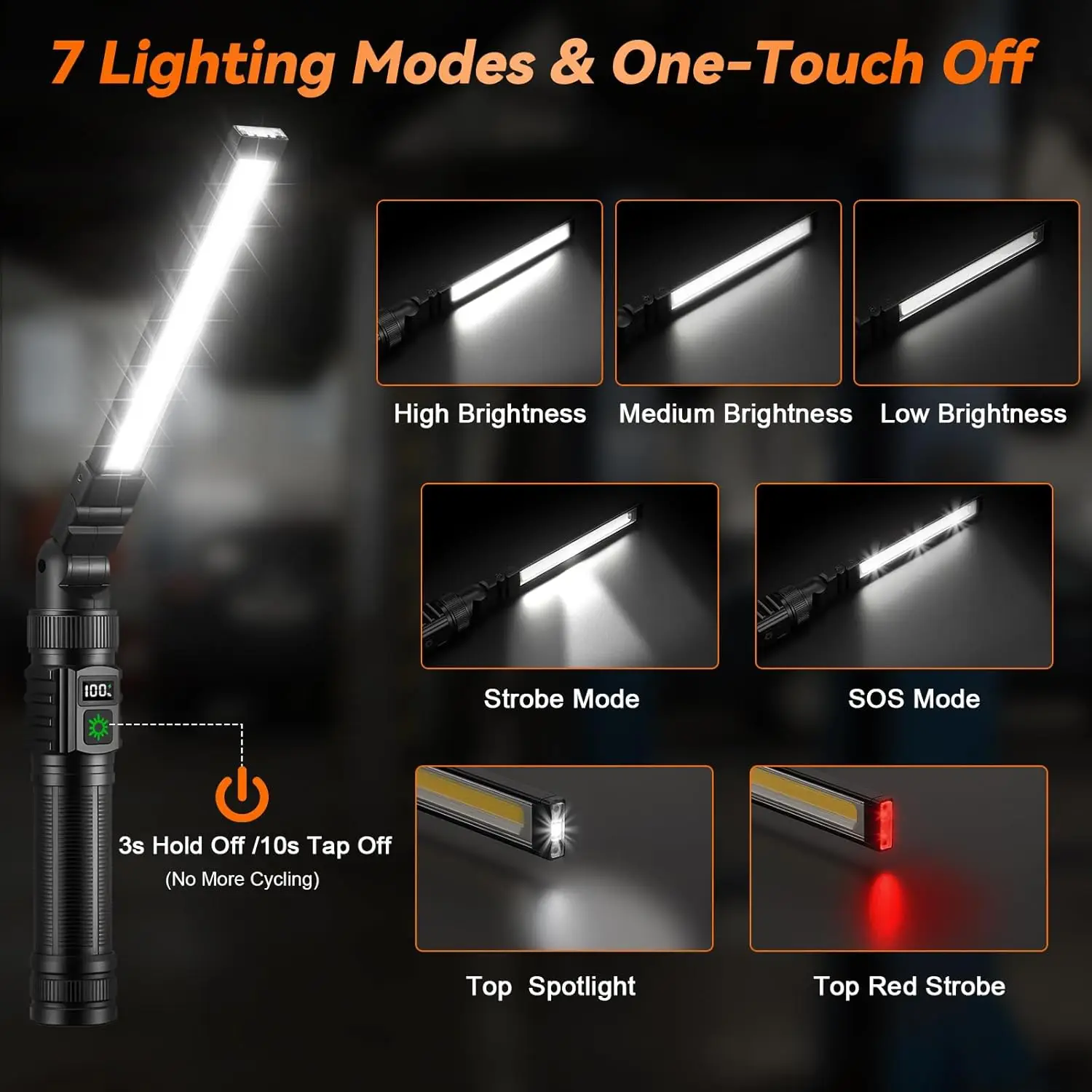2-Pack Magnetic Work Light, 1500 Lumens Rechargeable, 7 Modes & 360° Rotation for Car Repair