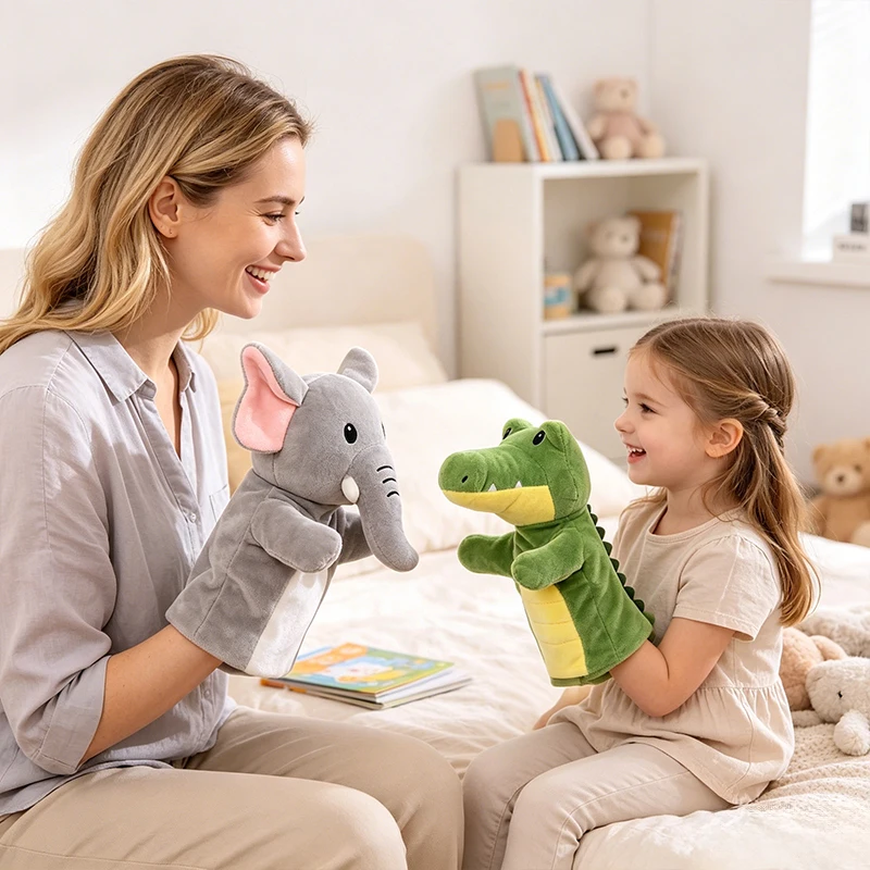 Cute Animals Hand Puppet Plush Toys Lion Tiger Elephant Monkey Crocodile Soft Stuffed Dolls Early Education Play Prop Desk Decor