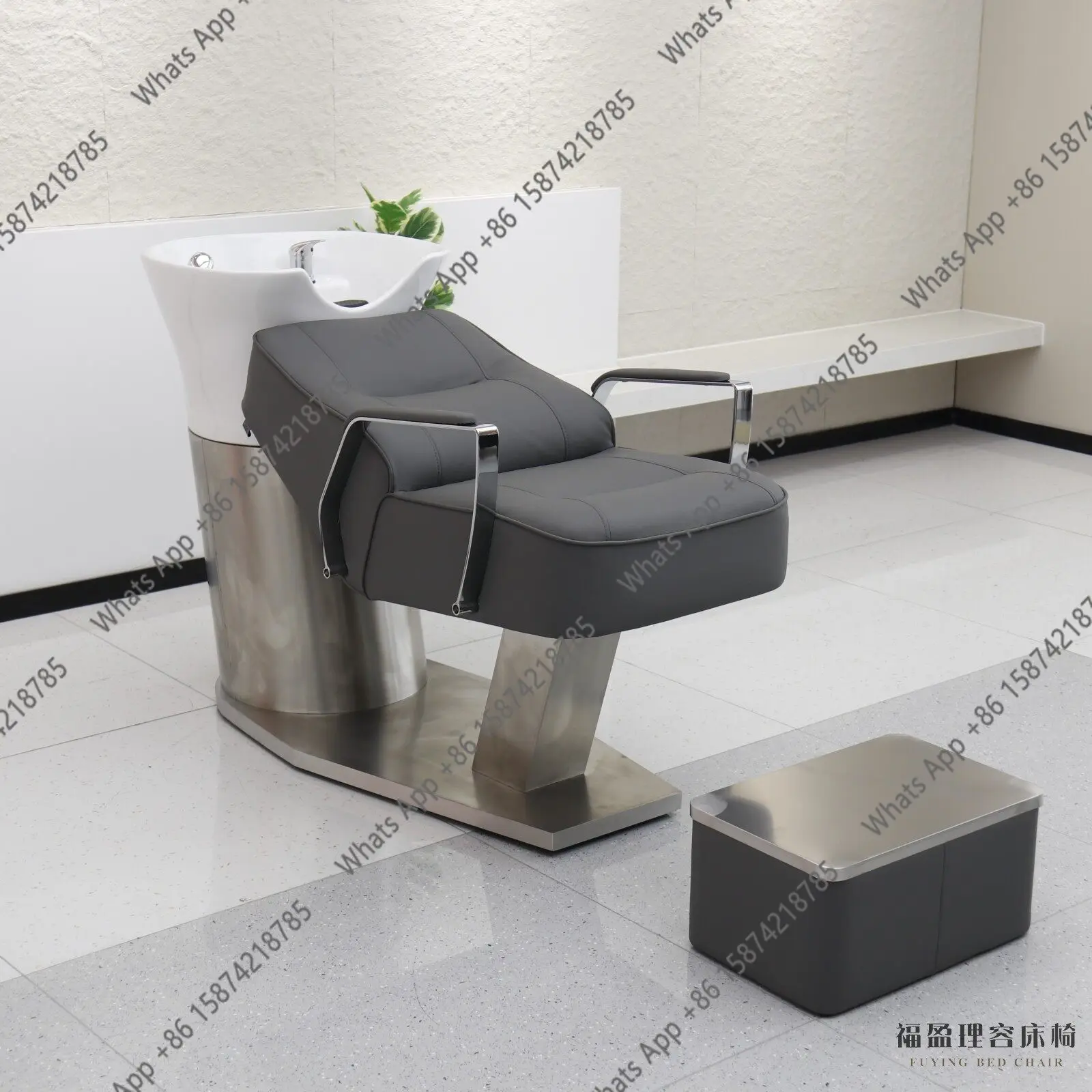Shampoo bed barber shop special hair shop shampoo bed stainless semi-lying porcelain basin flushing bed