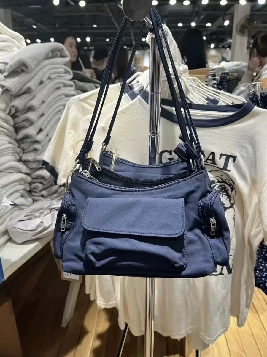 Solid Multi Pocket Underarm Bag For Women New Vintage Casual Zipper All-match Shoulder Bags Streetwear Fashion Nylon Handbags