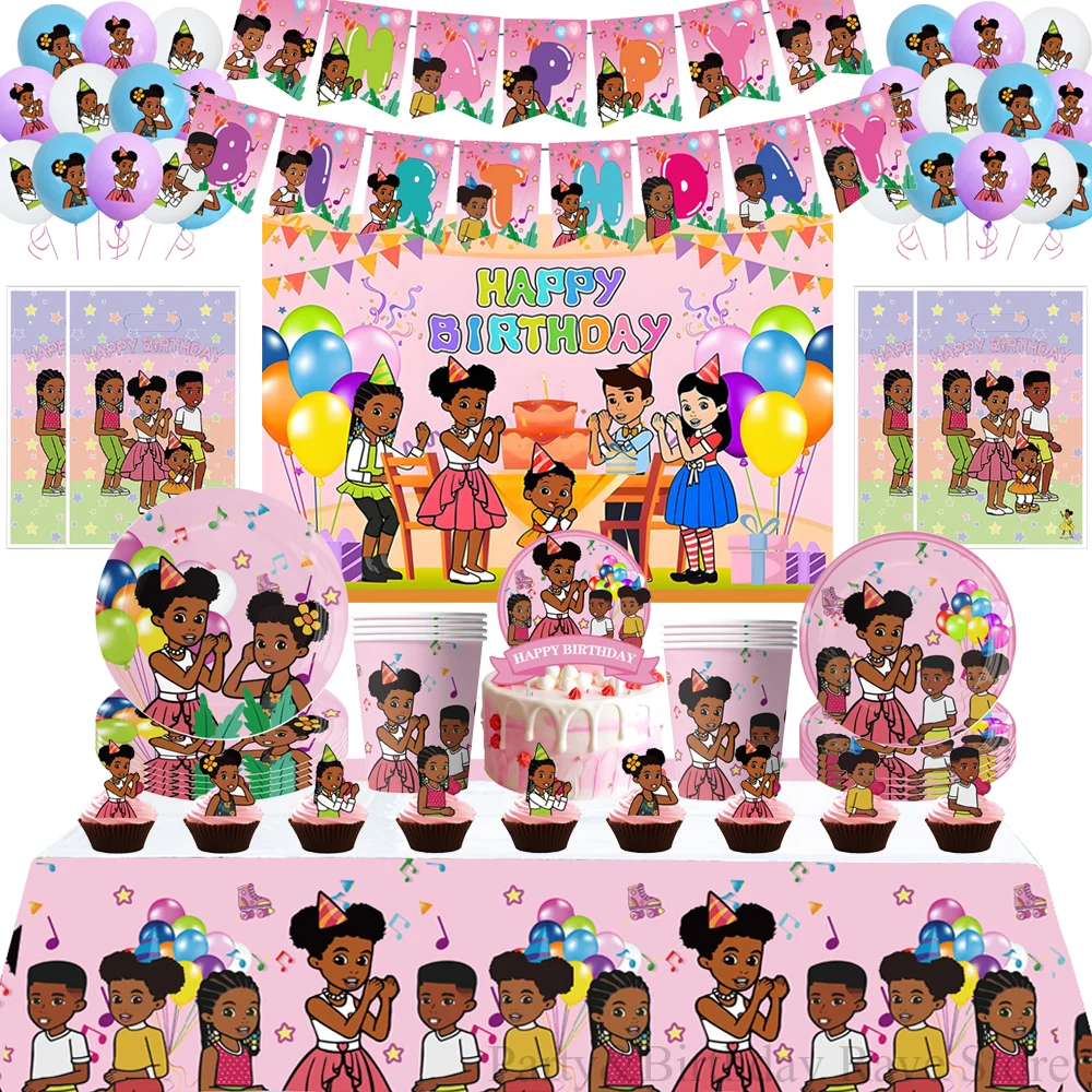 Pink Black Girl Gracies Birthday Party Decorations Corner Party Favors Tablecloth Cups Plates Baby Shower supplies Free Shipping