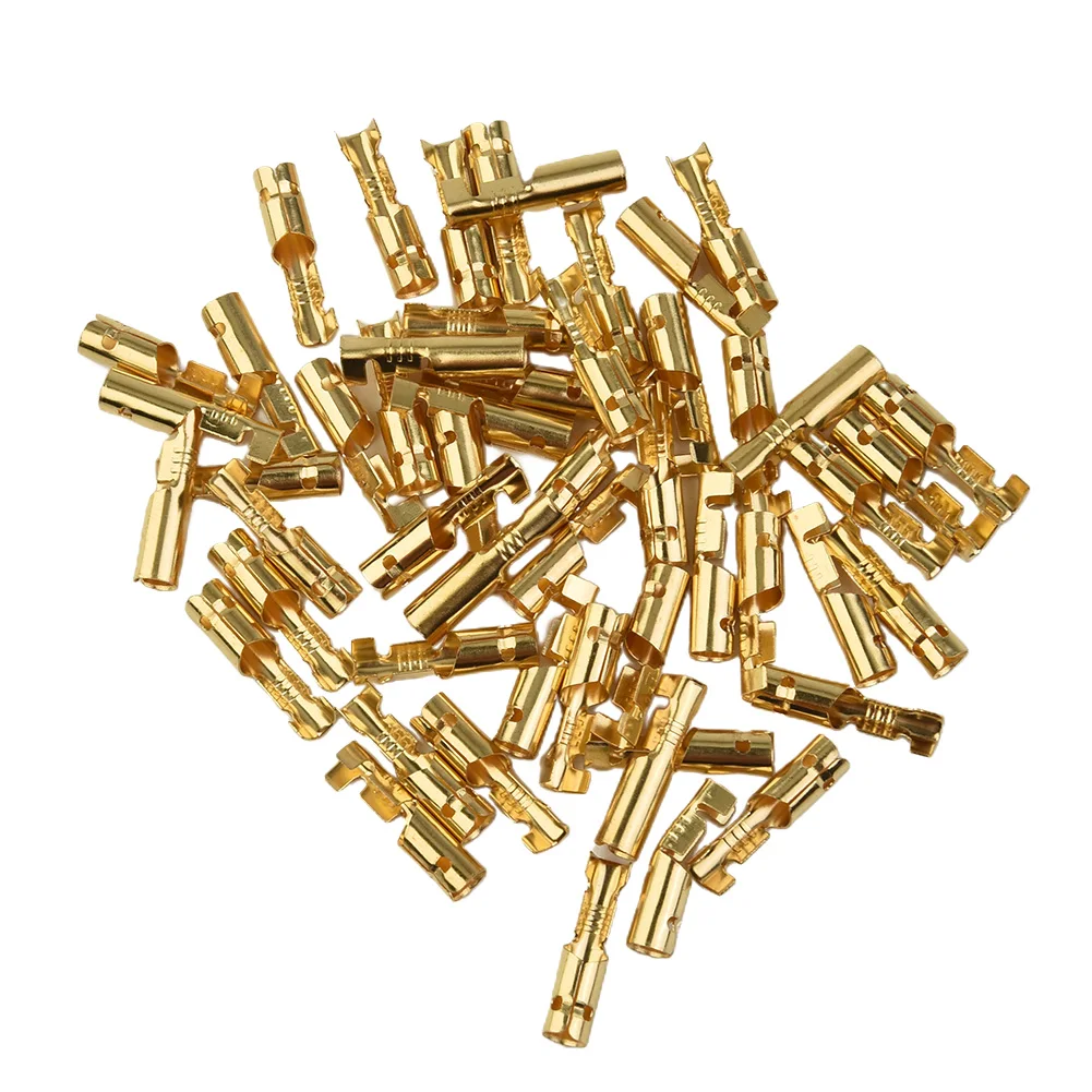 200 Pieces Gold and Transparent Male Female Electric Cable Wire Connector Terminal Set with Insulator Sleeve Cover 39mm