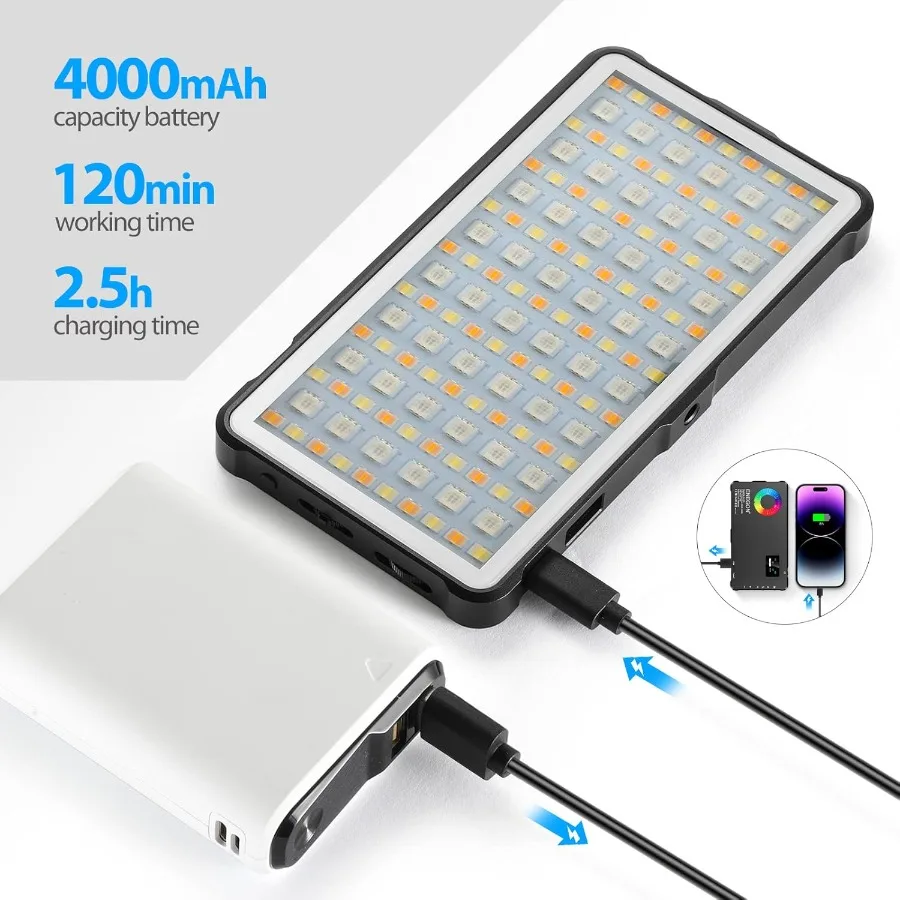 ENEGON RGB-videolamp Ingebouwde 4000 mAh oplaadbare batterij LED-cameralicht Full Color 24 gemeenschappelijke lichteffecten CRI95 25009000K