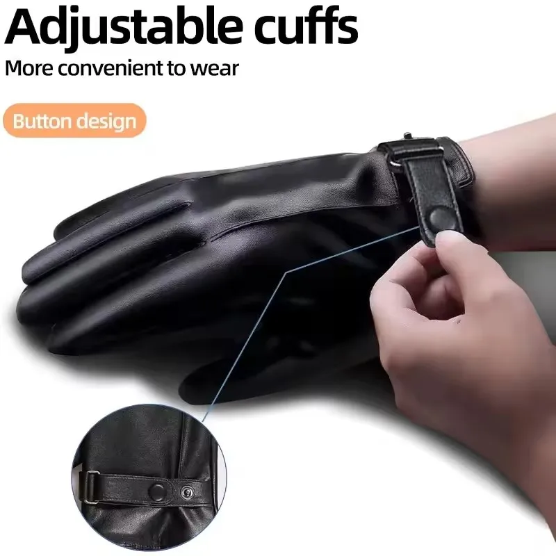 1 Pair Winter Motorcycle Glove Winter Glove for Mens Genuine Leather Gloves Outdoor Cycling Real Sheepskin Keep Warm Adjustable