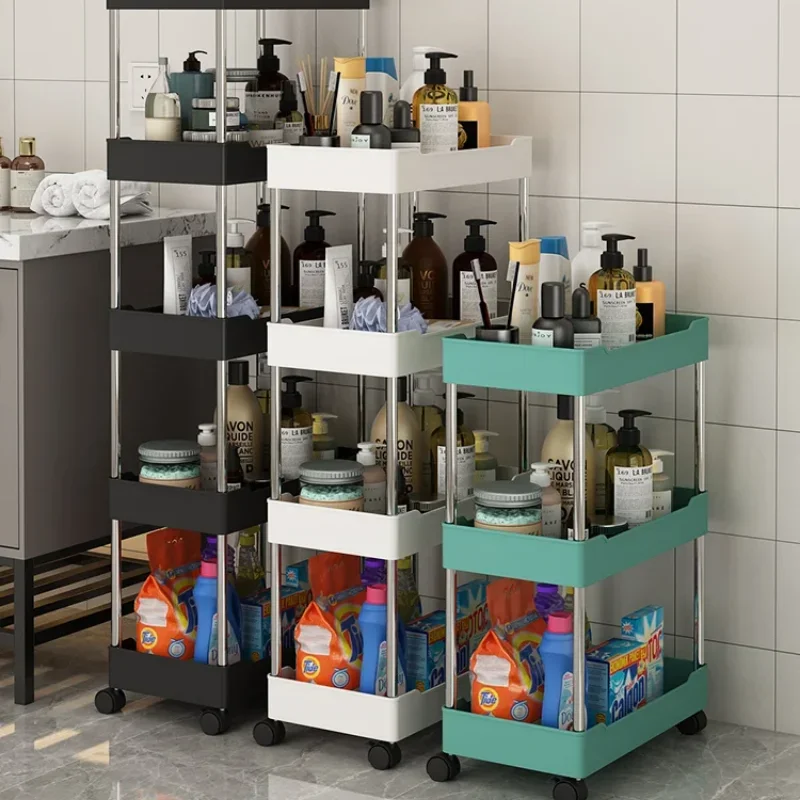 Rolling Storage Cart Mobile Shelving Unit Kitchen Laundry Room Rack Bathroom Organization Living Room Storage Easy Mobility