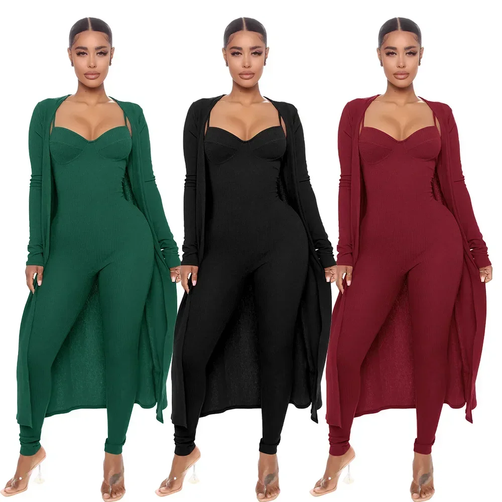 Women Jumpsuit Long Sleeve Cadigan & Bodycon Jumpsuits Two Piece Set Casual Sport Overalls Romper High Streetwear Elegant