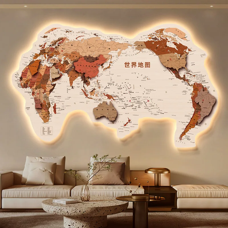 Splicing hanging paintings Living room decorative paintings Original wood three-dimensional office China map hanging paintings