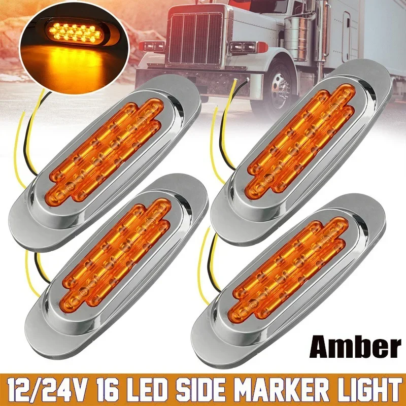 

2Pcs 16Led Electroplating Side Lights Side Tail Lights Universal for Truck Engineering Vehicle 12-24V High and Low Brightness