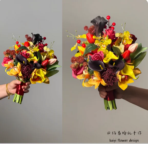 Hot all over the sky finished holding flowers golden collar bouquet bride kiss artificial flowers wedding gift new special offer