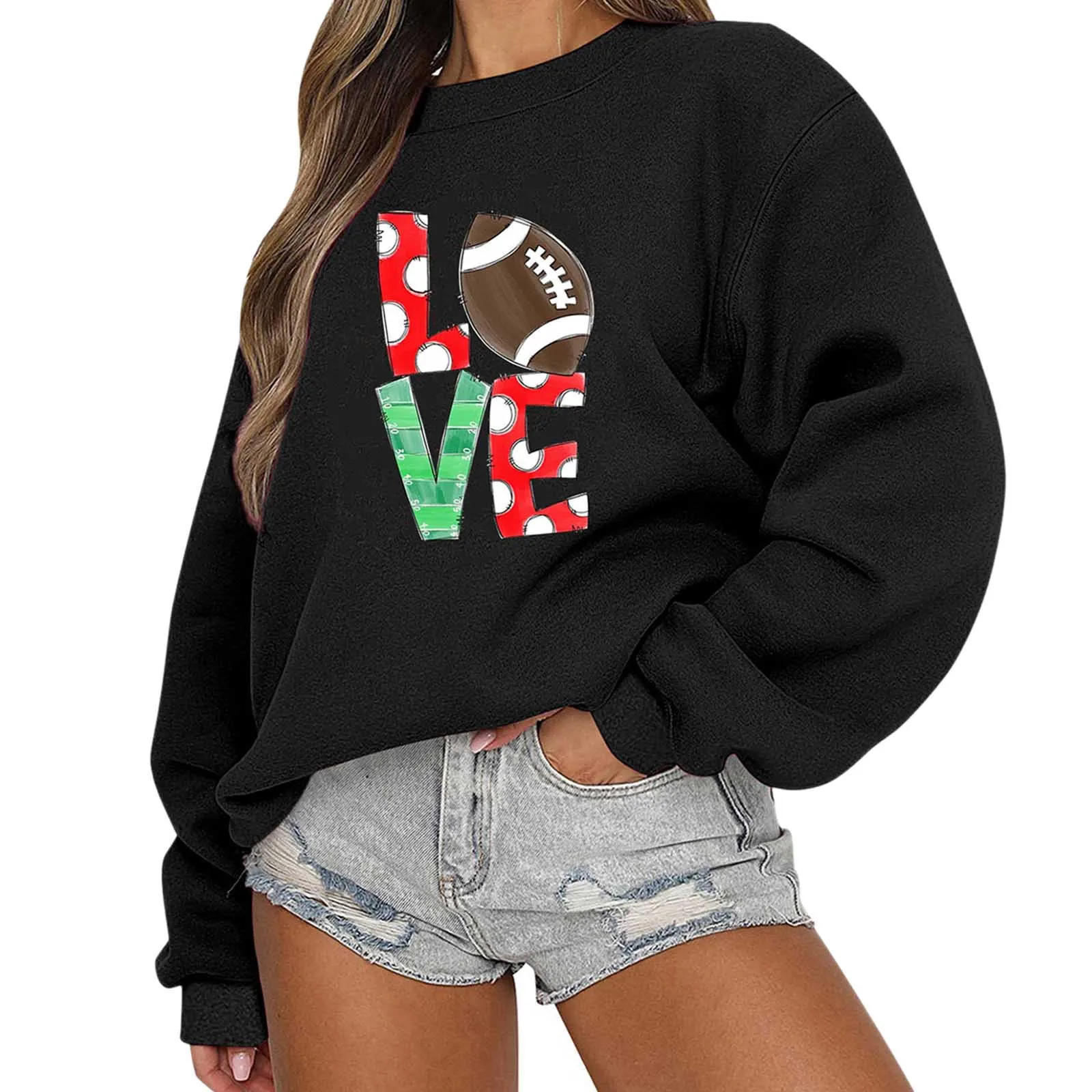 Rugby Love Print Casual Sweatshirts Oversized Aliciarayart Hoodies Met Patroon Winter Dames Sweatshirts Y 2K Europese Kleding